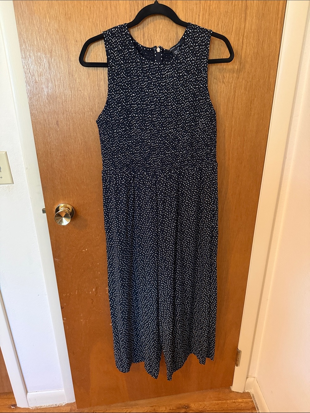 Andrew Marc Navy Sleeveless Maxi Dress with White Dot Print